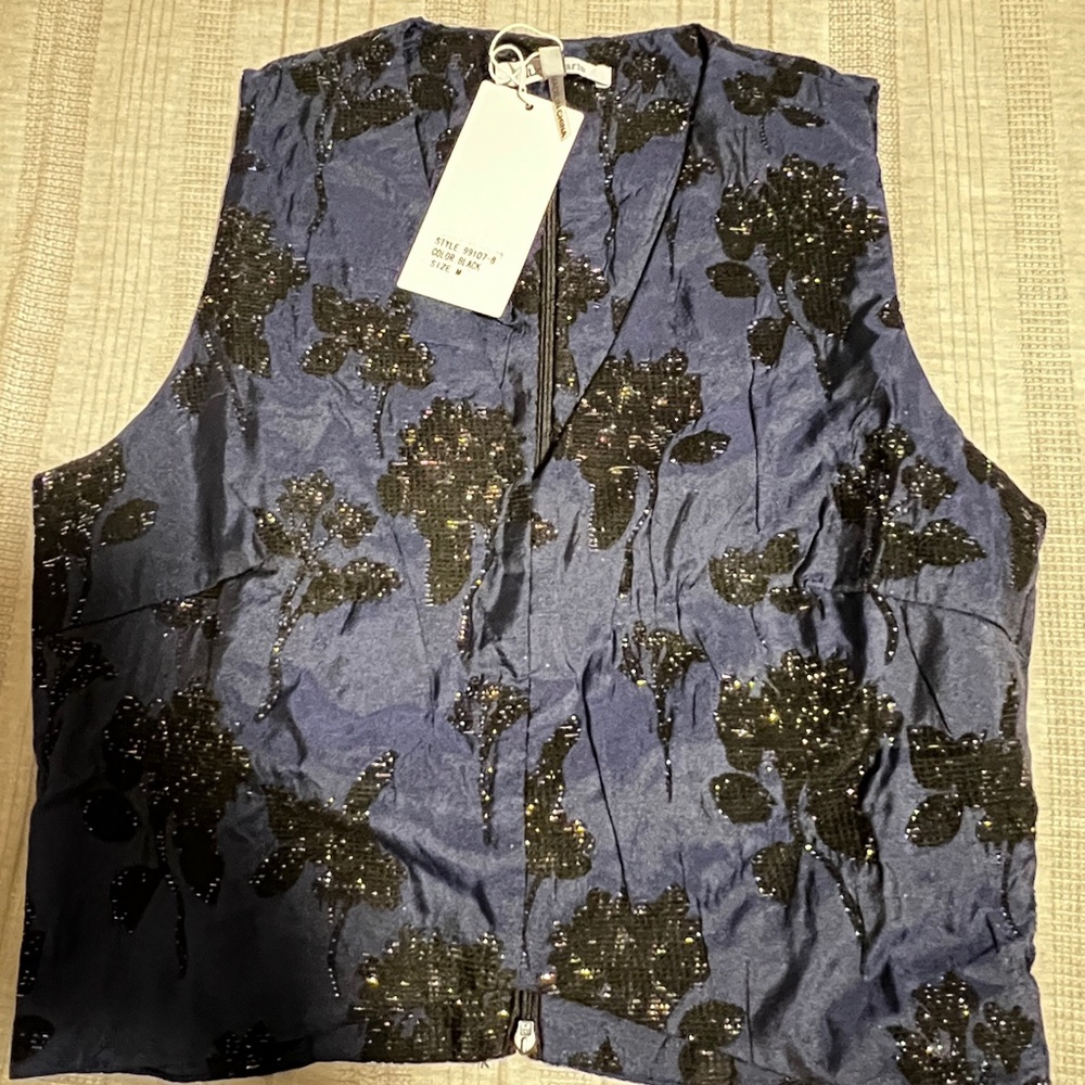 Lucy Paris NWT Floral Sequin Vest in Blue and Black size medium